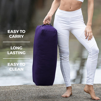 Extra Firm Large Yoga Bolster, 24" x 12" x 6" Cinched OR Zippered Yoga Pillow, Rectangular Cotton Cushion With Removable Cover for Studios, 1 Pack or 2 Pack