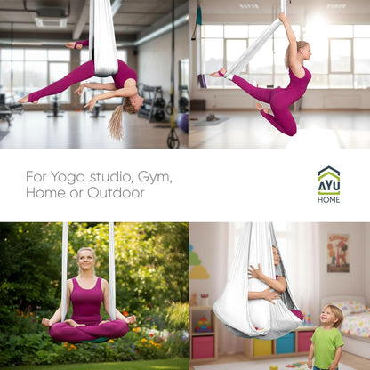 AyuHome Aerial Silks Kit for Home - Premium Yoga Swing for Kids and Adults with 660 lbs Capacity - Versatile Aerial Yoga Hammock for Gymnastics Training