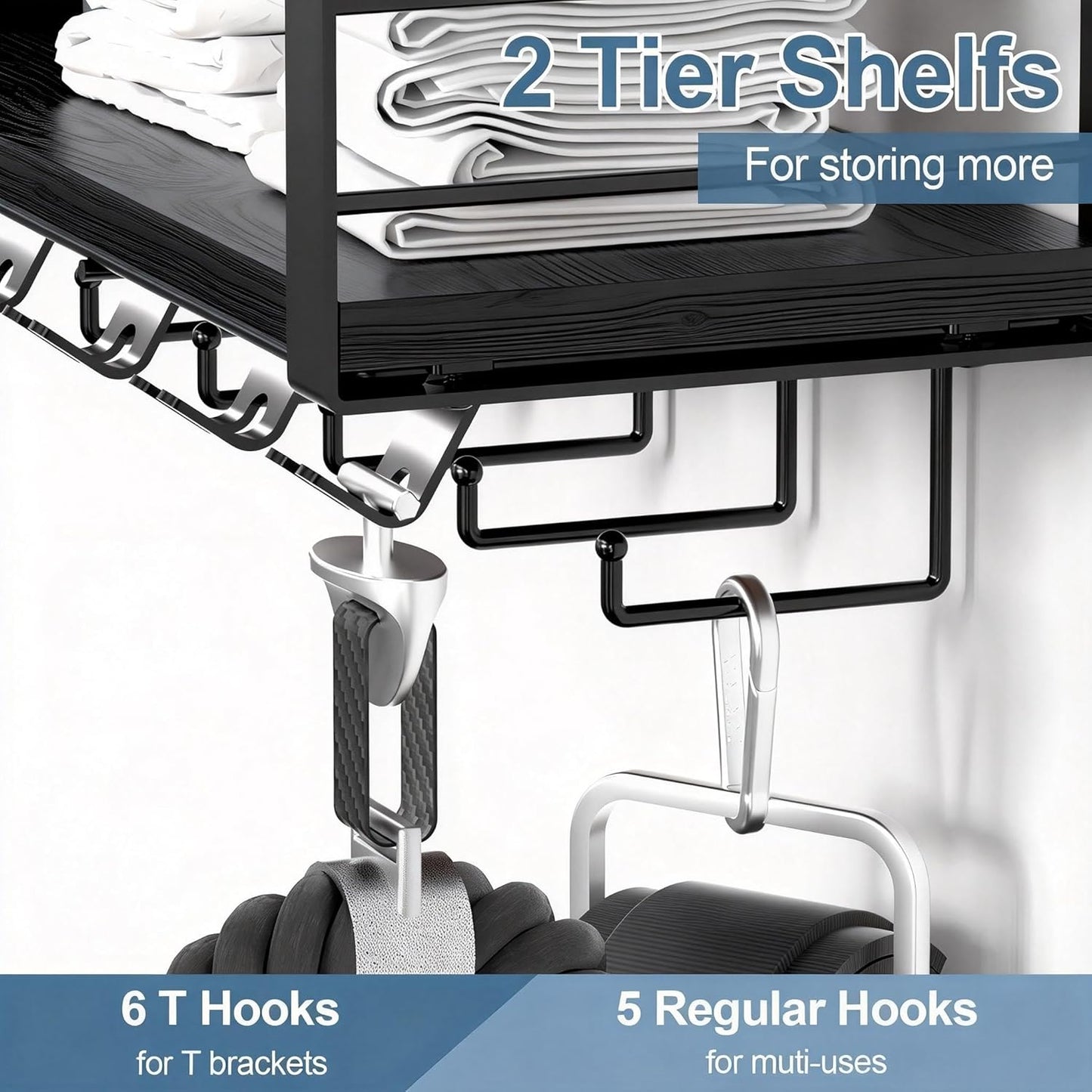 TJ.MOREE 2 Tier Floating Shelf Compatible with Tonal Accessories, T-Bracket Lock Adapters Hanger, Wall Mount Home Gym Storage Rack for Fitness Equipment
