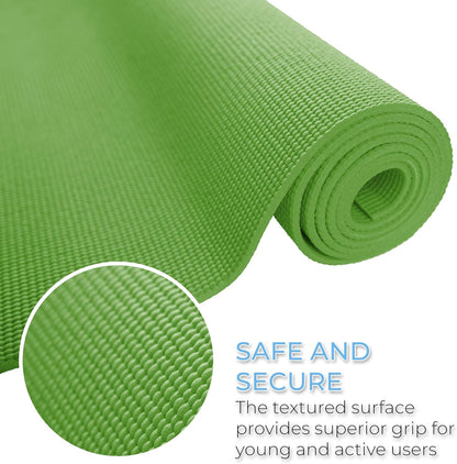 10-Pack Kid-Friendly Yoga Mat, 68" x 24" Non Slip Exercise Mat, 4mm Non Toxic Yoga Mats for Kids, Easy to Clean, Bulk Workout Mats for Schools, Classrooms, and Studios