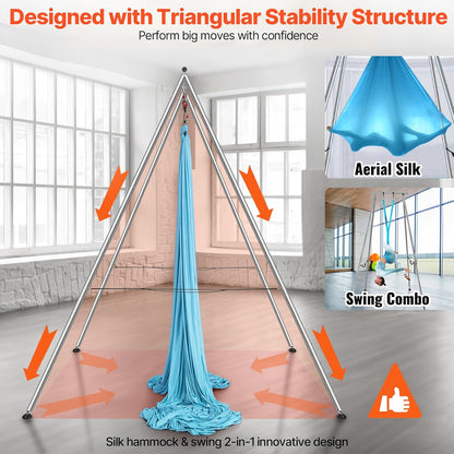 VEVOR Yoga Stand Frame, Max 441-551 lbs Load Swing Stand, Triangular Structure Aerial Rig, Aerial Silk Stands with Yoga Hammock, Standard & Height-Adjustable Version