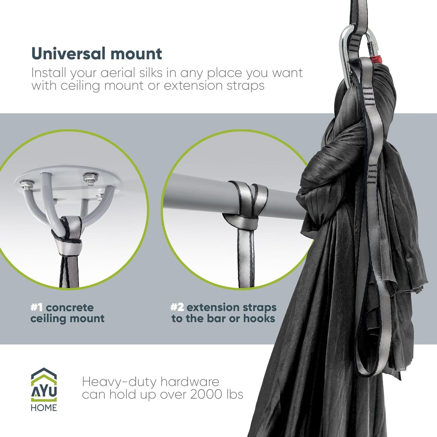 AyuHome Aerial Silks Kit for Home - Premium Yoga Swing for Kids and Adults with 660 lbs Capacity - Versatile Aerial Yoga Hammock for Gymnastics Training