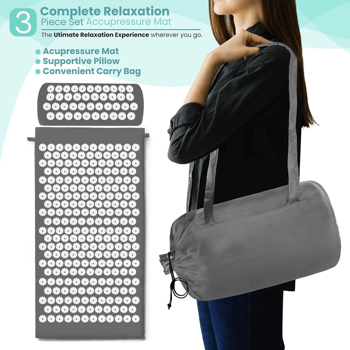 Sivan Back and Neck Pain Relief Acupressure Mat and Pillow Set, Chronic Back Pain Treatment - Relieves Your Stress of Lower Upper Back and Sciatic Pain - Green