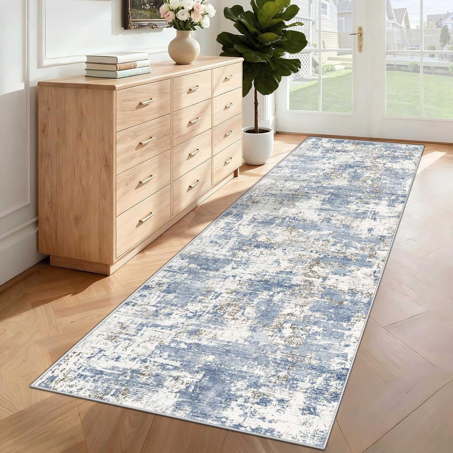 XLUEZ 8x10 Area Rugs for Living Room, Washable Modern Abstract Large Area Rug Neutral Soft Non Slip Kids Rug Stain Resistant Indoor Carpet for Bedroom Nursery Dining Children's Room(Blue, 8'x10')