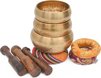Tibetan Singing Bowl Set - Authentic Cuencos Tibetanos for Sound Healing, Meditation & Chakra Balancing - Includes Cushion, Mallet-Unique Spiritual Gifts for Women and Men (7 Chakra Hand Hammered Set)