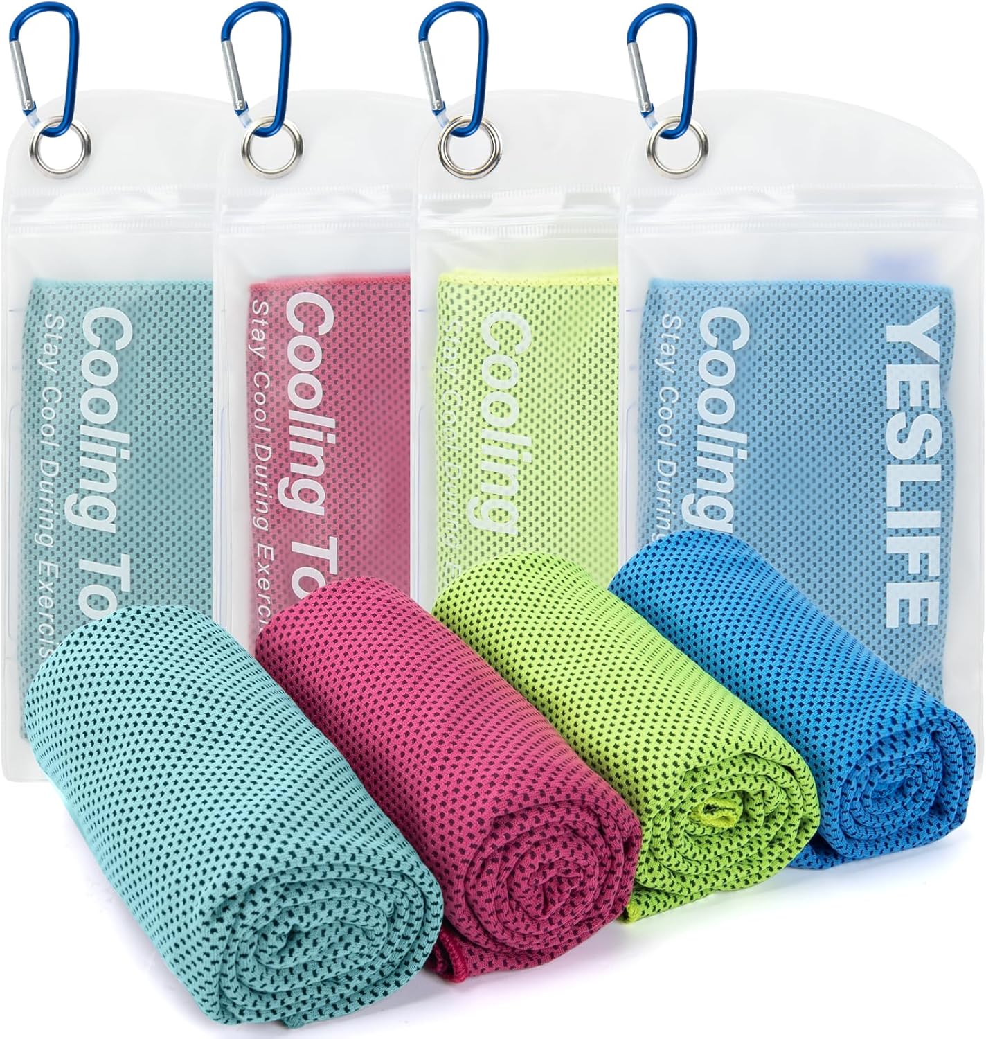 YESLIFE 4 Pack Cooling Towels 40"x12", Gym Towels for Men and Women, Soft Breathable Workout Towels for Yoga, Running, Sport, Workout, Camping, Fitness & More (Blue, Grey, Green, Pink)