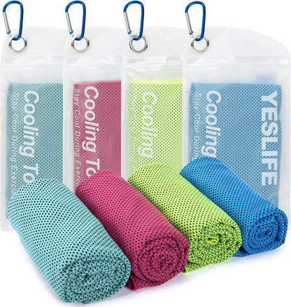 YESLIFE 4 Pack Cooling Towels 40"x12", Gym Towels for Men and Women, Soft Breathable Workout Towels for Yoga, Running, Sport, Workout, Camping, Fitness & More (Blue, Grey, Green, Pink)