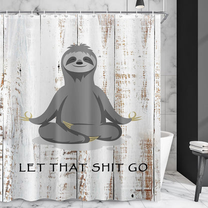 Funny Cute Yoga Sloth Shower Curtain Sets for Bathroom 60Wx72H Fun Animal Inspirational Quotes Shower Curtain Rustic Motivational Bathtub Curtain Wooden Farmhouse Bathroom Decor with 12 Hooks