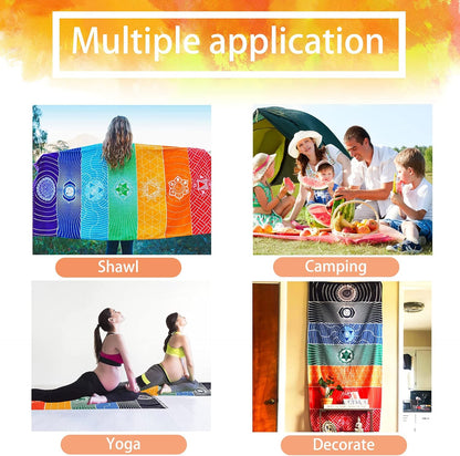 Mexican Yoga Mat Beach Picnic Blanket Chakra Meditation Mat Yoga Rug Sunscreen Shawl Chakra Wall Tapestry Decor Boho Pilates 59 in (Polyester Fibre)