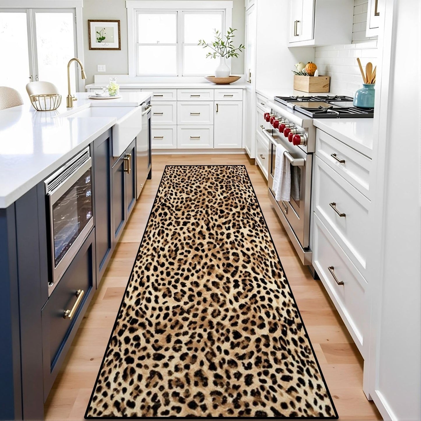 Runner Rug Washable 2x8 Leopard Print Seamless Leopard Skin Fashionable Cheetah Fur Non-Slip Hallway Area Rug Indoor Outdoor Home Decor for Entryway Bathroom Kitchen Carpet Yoga Floor Mat