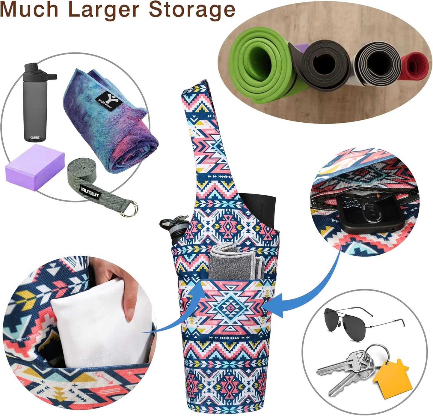 Yoga Mat Bag - Long Tote with Pockets - Holds More Yoga Accessories - Yoga Bag Fit Most Size Mats - Yoga Mat Carrier