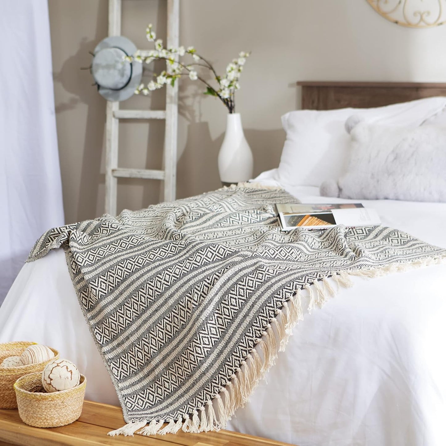 DII Global Diamond Stripe Woven Throw, 50x60-Inch, Mineral