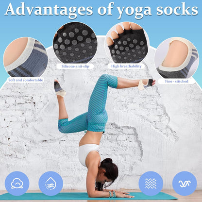 Pilates Socks with Grips for Women,Yoga Socks, Non-Slip Yoga Sock with Toe Separators, Pilates Non Slip Sock