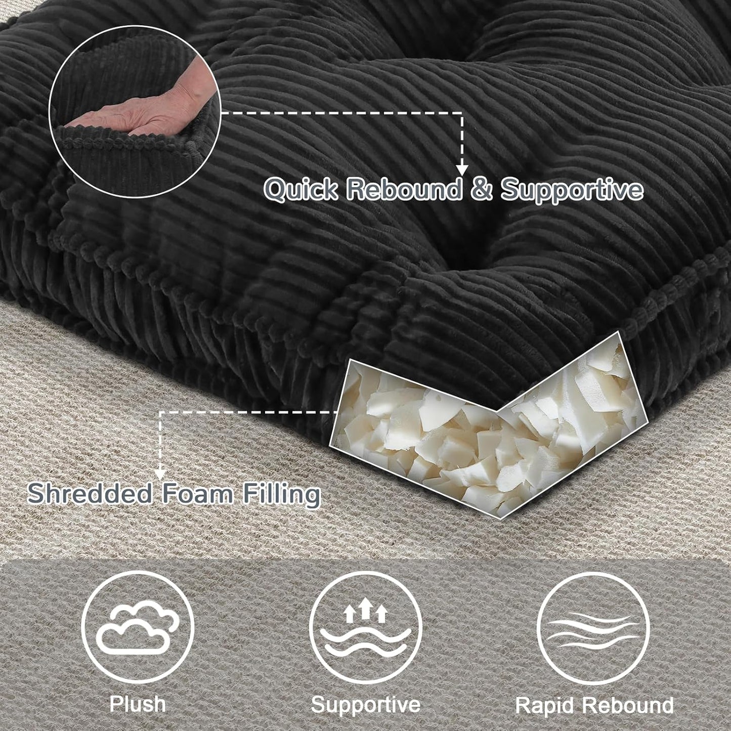 Meditation Floor Cushion, 22x22 Tufted Floor Pillow for Adults, Square Large Meditation Cushion Pillow, Green Corduroy Sitting with Handle, Yoga Seating for Tatami, 1Pack