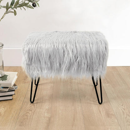 Home Soft Things Green Mongolian Faux Fur Ottoman, Desert Sage, 19'' x 13'' x 17'', Cozy Plush Fluffy Ottoman Foot Rest Stool for Living Room Bedroom Entryway Makeup Bench End of Bed Home Décor