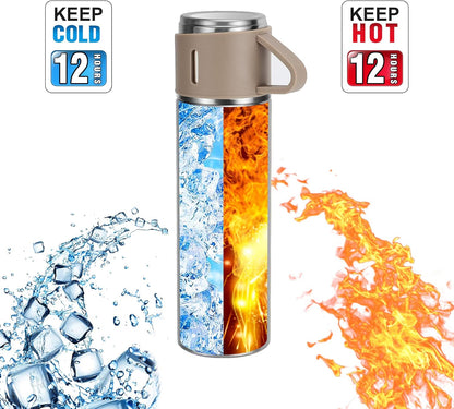 Stainless Steel Thermo 500ml/16.9oz Vacuum Insulated Bottle with Cup for Coffee Hot drink and Cold drink water flask.(Pink,Set)