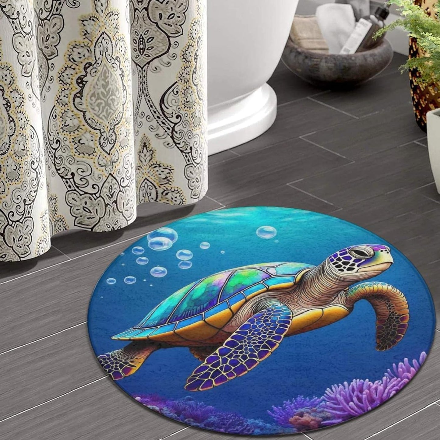 Soft Round Yoga Carpet, Office Chair Decor Round Mat for Carpet and Hardwood Floors Purple Butterfly