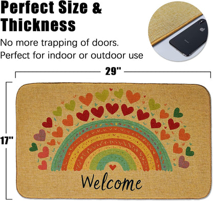 Doormat Yoga Frog Front Door Mat Indoor Outdoor Entrance,Pink Lotus Flower Door Mat Waterproof Low Profile All-Season,Easy Clean Patio Porch Entryway Floor Rug 17x29 Inch