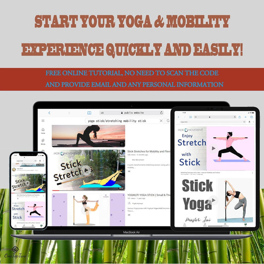 5ft Yoga Stick from Natural Bamboo with Non-Slip Handle-Stretching Stick for Mobility, Flexibility,Exercise,Workout, Physical Therapy,Pilates,Balance Fitness-Access Online Video Guide Without Any Info