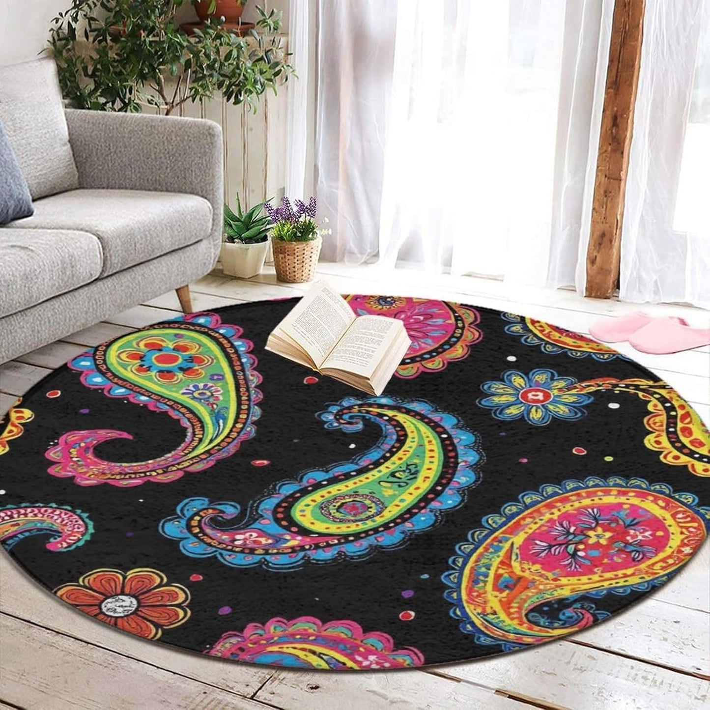 Room Sofa Yoga Soft Round Carpet, Home Decor Non Slip Kitchen Office Circle Rug, Machine Washable Modern Round Area Rug Beach Turtles, 60inch