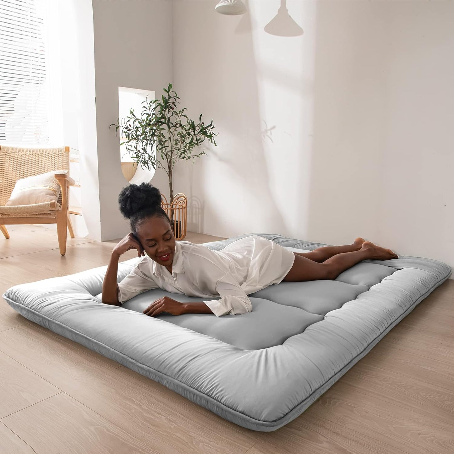 MAXYOYO Bohemian Retro Mattress Boho Floral Japanese Futon Mattress Tatami Floor Mat Foldable Portable Camping, Sleeping Pad, Lounger Couch Bed Full Size