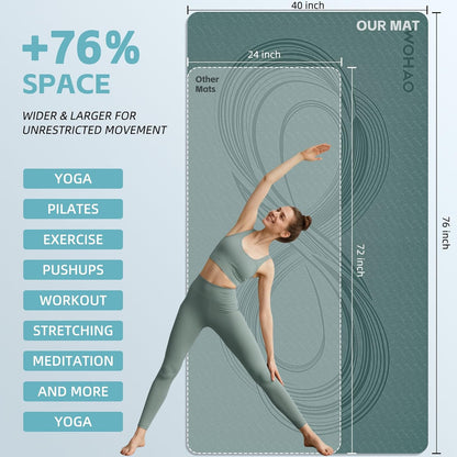 Large 76"x40"x0.4" Yoga Mat - Extra Width & Thick Non-Slip Exercise Mat, Versatile for Stretching, Yoga Studio, Gym, Home & Indoor/Outdoor Workouts