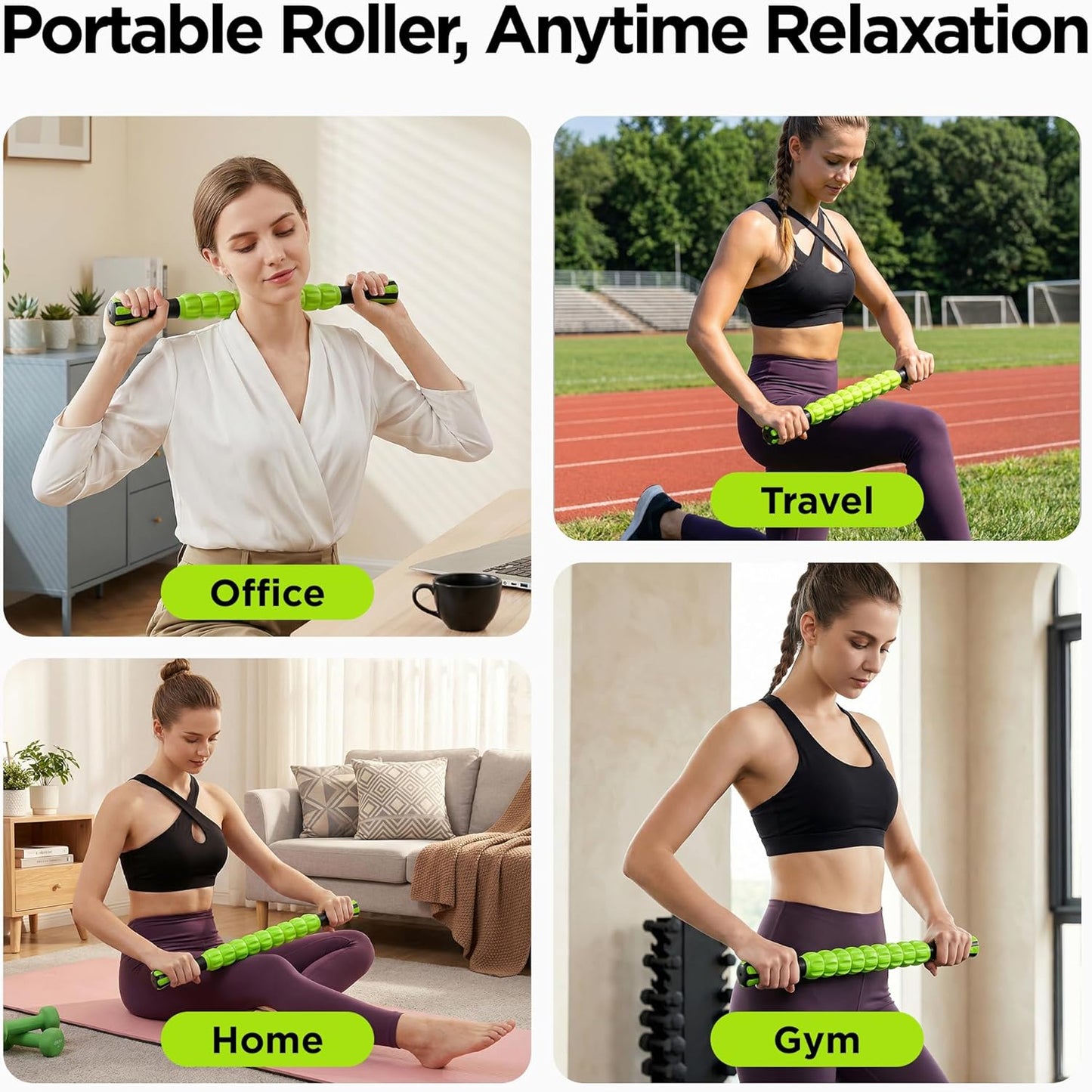 Muscle Roller Massage Roller Stick- Deep Tissue Fascia Blaster for Myofascial Pain Relief, Lymphatic Drainage & Body Sculpting, Handheld Physical Therapy & Recovery Tool (Gray black-18 inch)