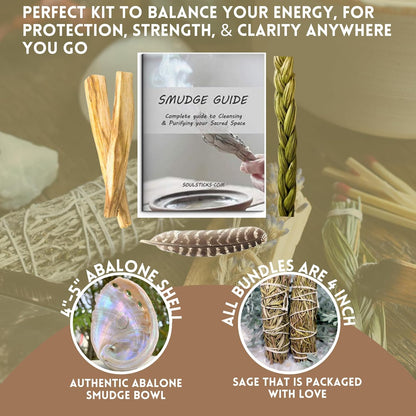 Ancient VEDA Organic Smudge Kit – Yerba Santa, Palo Santo, Sweetgrass Braid, Feather & Smudge Guide | Home Cleansing Kit for Meditation, Yoga, Energy Healing & Gift (Starter Kit, Yerba Santa Sage)