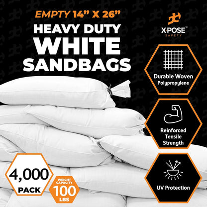 Xpose Safety Heavy Duty Sand Bags with Tie Strings – Empty Woven Polypropylene Sandbags for Hurricane Flood Protection, 100 lb Capacity, 14" x 26", Black, Pack of 10