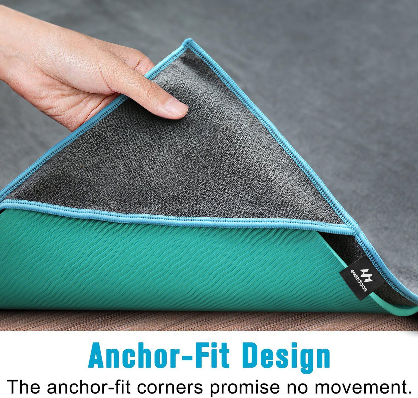 Ewedoos Yoga Towel Mat Towel with Anchor Fit Corners Non Slip Towel for Hot Yoga, Pilates, Workout, Camping