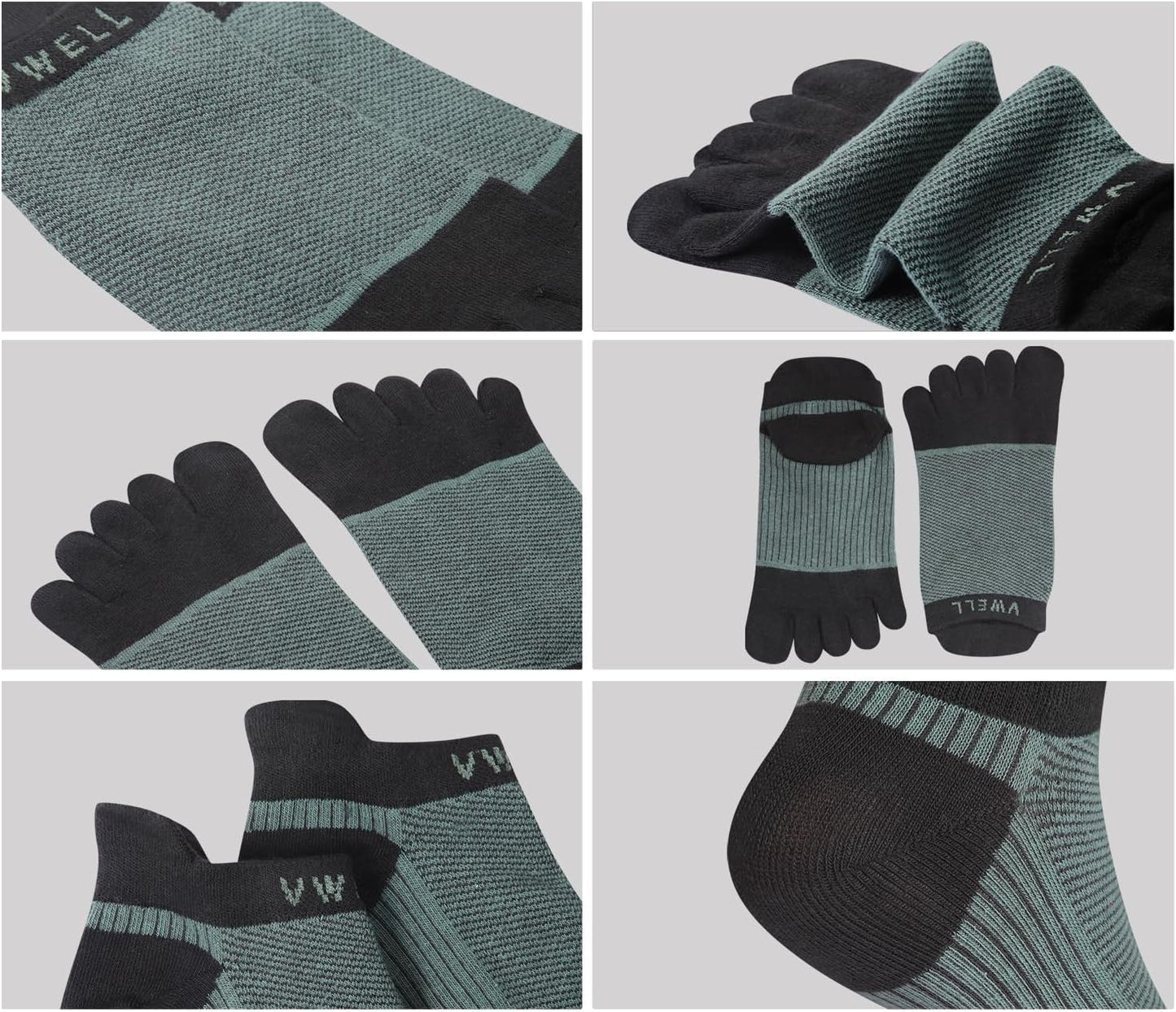 VWELL Cotton Toe Socks Five Finger Socks No Show Crew Athletic Running Socks 4 Pairs,Size 7-11