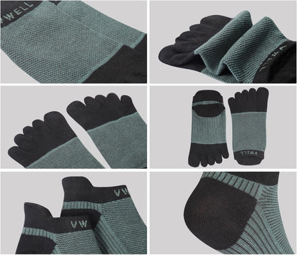 VWELL Cotton Toe Socks Five Finger Socks No Show Crew Athletic Running Socks 4 Pairs,Size 7-11