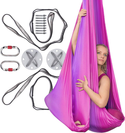 AyuHome Aerial Silks Kit for Home - Premium Yoga Swing for Kids and Adults with 660 lbs Capacity - Versatile Aerial Yoga Hammock for Gymnastics Training