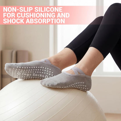 ihuan 6 Pairs Pilates Socks for women, Non-Slip Yoga Socks With Grip&Strap for Dance Barre Ballet Fitness Workout（5-9）
