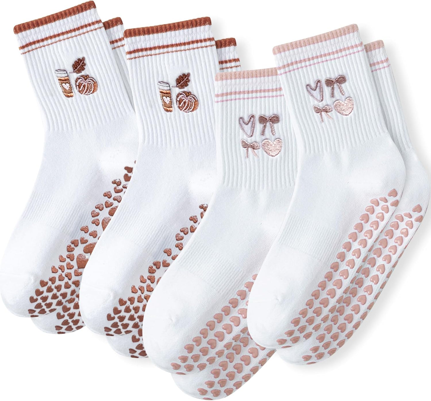 Grip Socks Pilates,4/6Pairs Cotton Cute Pilates Socks for Women, Ruffle Grippy Sock for Yoga Barre Hospital 5-10in