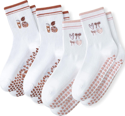 Grip Socks Pilates,4/6Pairs Cotton Cute Pilates Socks for Women, Ruffle Grippy Sock for Yoga Barre Hospital 5-10in