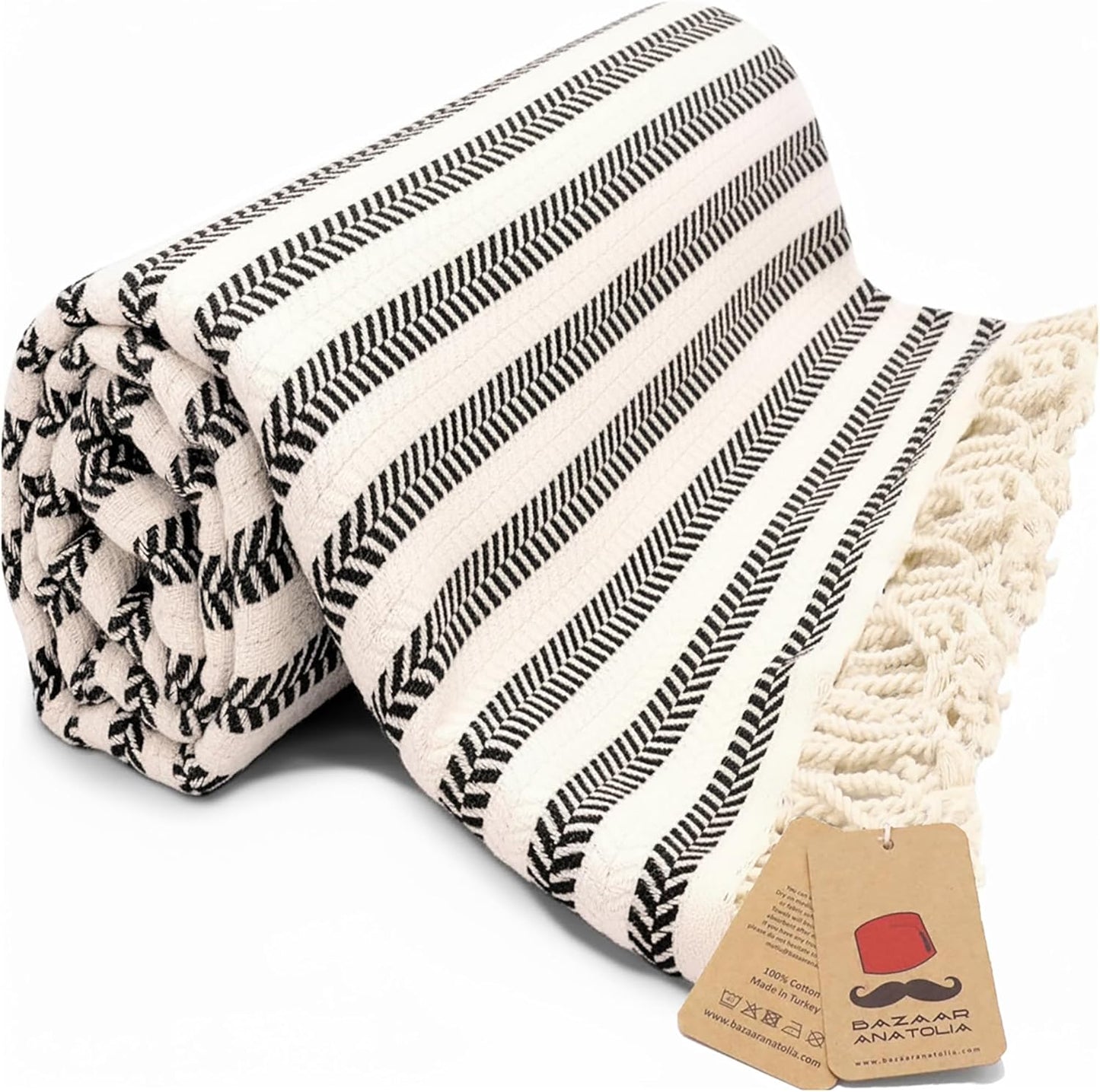 Bazaar Anatolia Turkish Beach Towel – 100% Cotton, Quick Dry, Lightweight and Sand Free – Perfect for Bathroom, Travel, Yoga, Camping, Oversized 71x39 inches - Diamond Black - Colors A