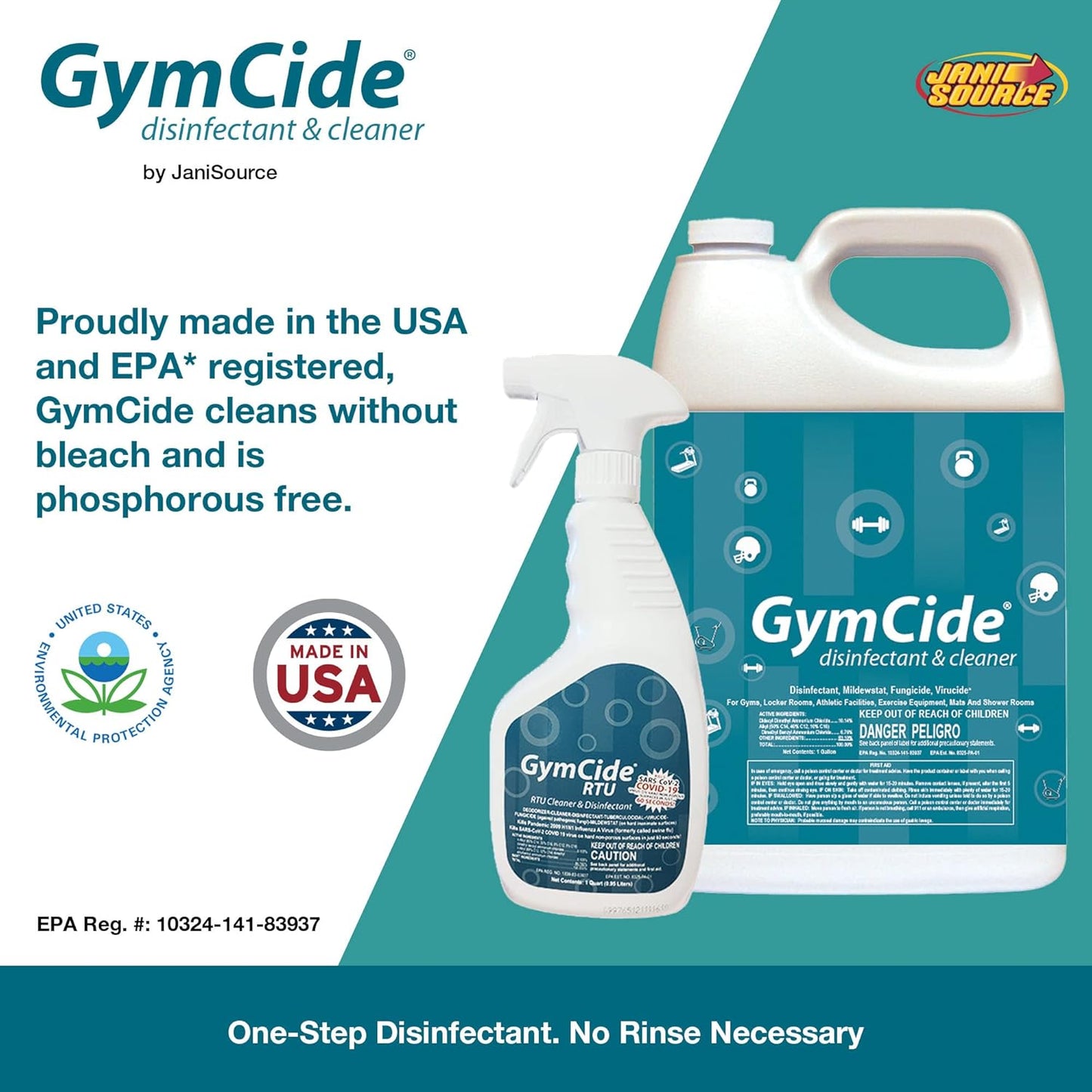 GymCide Disinfectant & Cleaner For Sports, Gyms, and Fitness Equipment, EPA Registered, Quart (1)