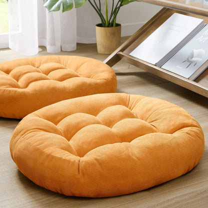 Meditation Floor Pillow Set of 2, Round Large Pillows Seating for Adults, Tufted Corduroy Cushion for Living Room Tatami, Beige 22 Inch