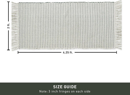 Chardin home Beige & Ivory Providence Runner 2.5x8 feet |Hand Woven Farmhouse Rug with Hand Knotted Fringes|Great in Kitchens entryways Hallways Bathrooms Meditation Yoga Mat|Reversible Cotton Rug