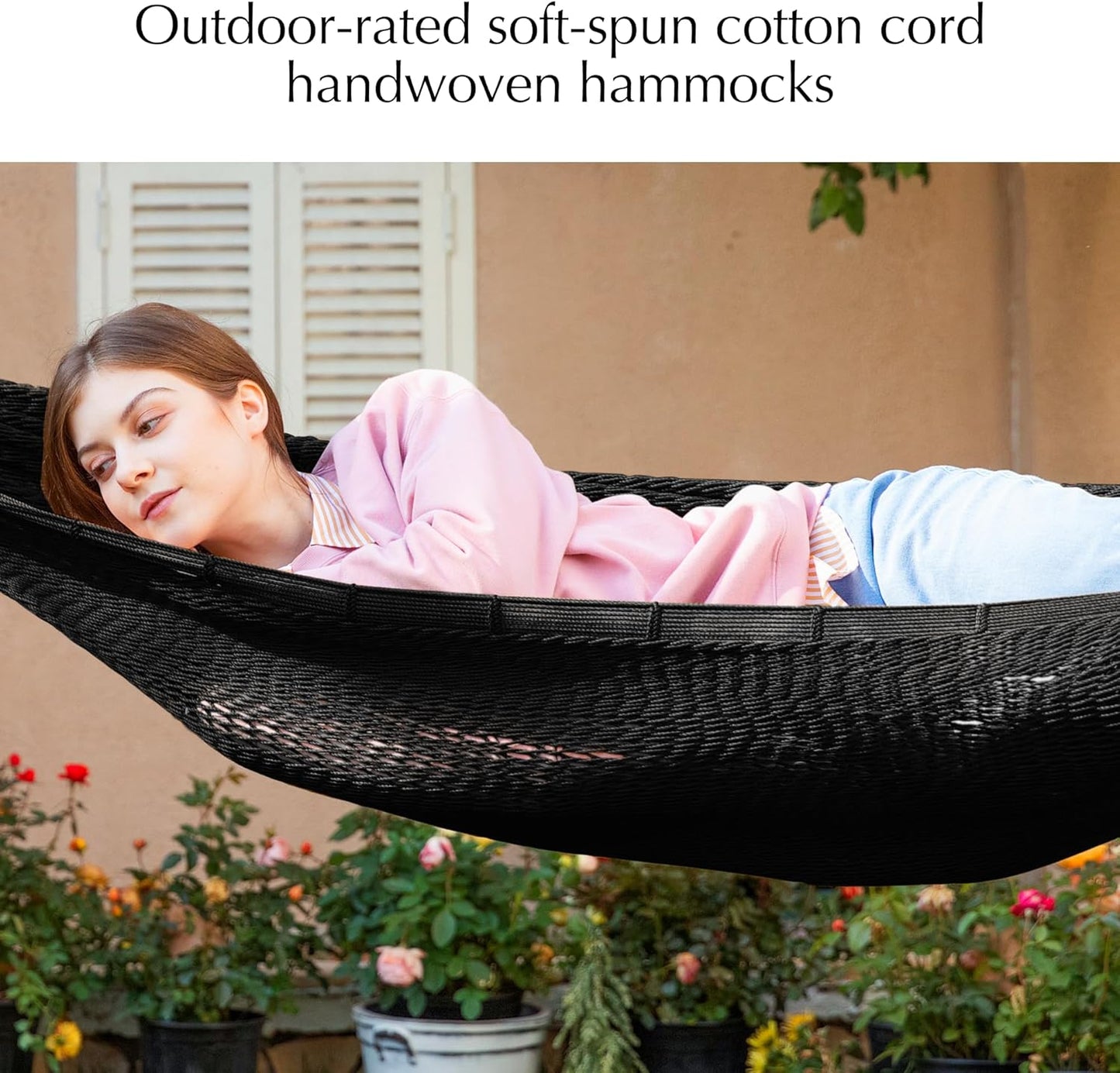 PNAEUT Handwoven Mayan Hammocks, Double Rope Hammock for Outdoor Outside & Indoor, Thick Soft 600 lbs Capacity Heavy-Duty, Includes Tree Straps, Carabiners & Carrying Bag (Nature, X-Large)