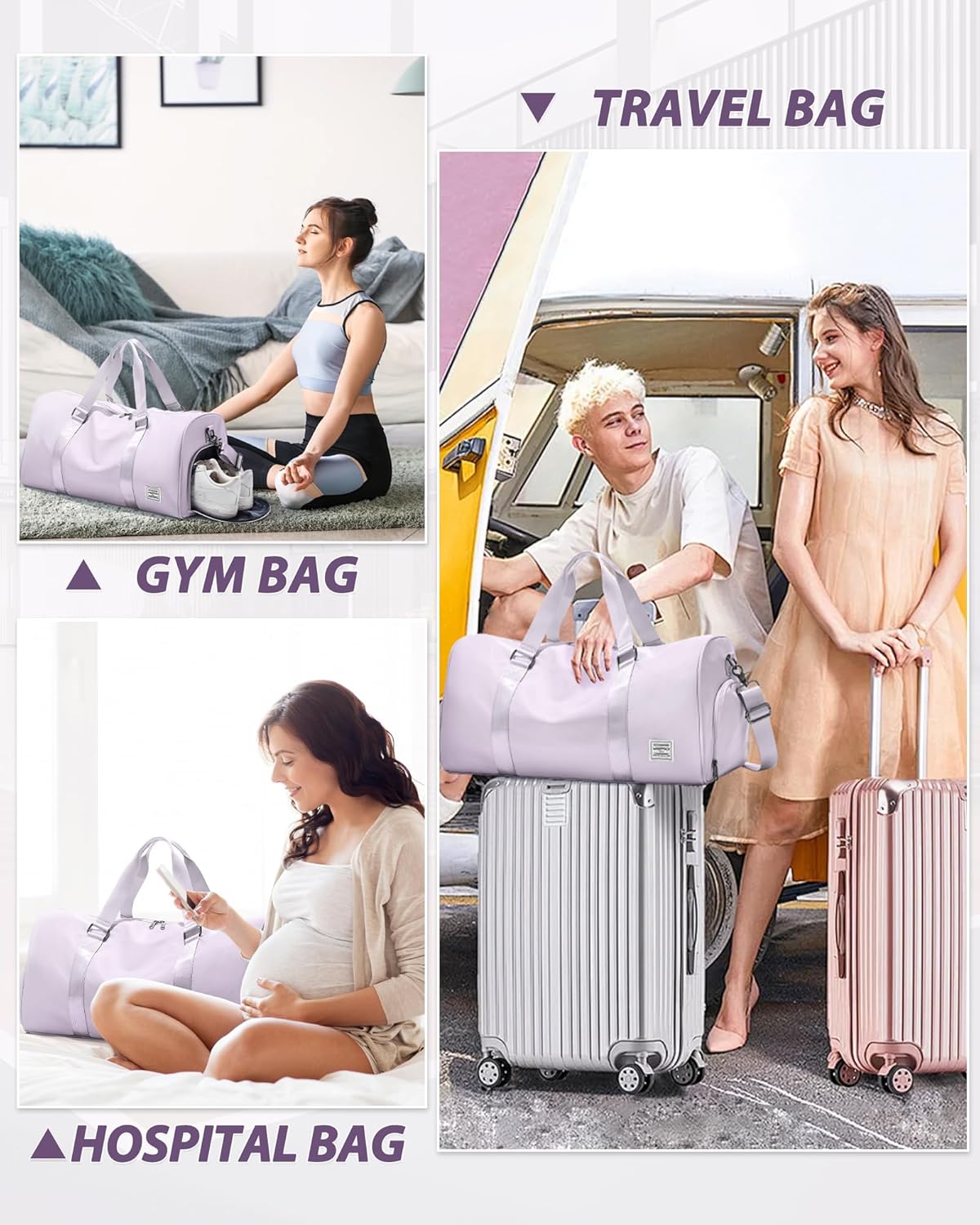 Gym Bag Womens Mens with Shoes Compartment and Wet Pocket Travel Duffel Bag for Women for Plane Sport Gym Tote Bags Swimming Yoga Waterproof Weekend Overnight Carry on Bag Hospital Holdalls - Colors B