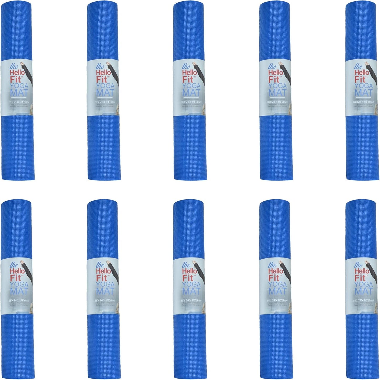 10-Pack Yoga Mat, 68" x 24" Non Slip Exercise Mat, 4mm Thick Gym Mat for Fitness and Stretching, Bulk Non Toxic Yoga Mats for Schools and Studios