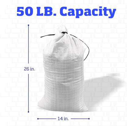 DURASACK Heavy Duty Sand Bags with Tie Strings Empty Woven Polypropylene Sand-Bags for Flood Control with 1600 Hours of UV Protection, 50 lbs Capacity, 14x26 inches, Green, Pack of 50