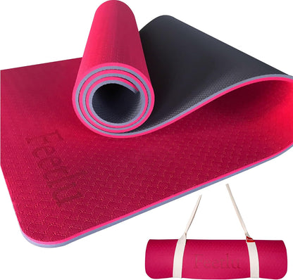 Extra Thick Exercise Yoga Mat with Strap - 2/5 Inch (10MM), Non-Slip Workout Mat for Yoga, Pilates, and Floor Exercises
