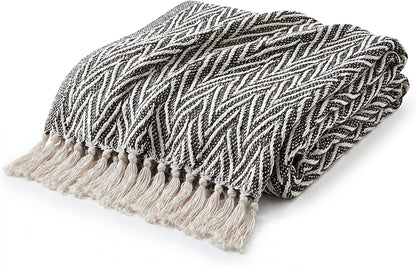 Americanflat 50x60 Throw Blanket - Soft and Breathable Cotton Throw Blanket for Couch, Bed, Chair - Decorative Blankets Perfect for Home or Outdoor Use - Navy Blue and White Double Diamond Design