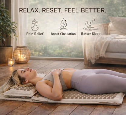 Acupressure Mat & Pillow Set – Extra-Long 29” Acupressure Therapy for Back & Neck Pain Relief, Sciatica, Stress Relief & Sleep Support – Includes Carry Bag & Hot/Cold Pack (Purple)