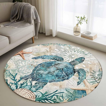 Libaoge Round Area Rugs 3 ft Indoor Aloha Mats Sea Turtle Ocean Animal Nautical Map Soft Living Room Bedroom Unique Carpet Woman Yoga Mat Home Decor