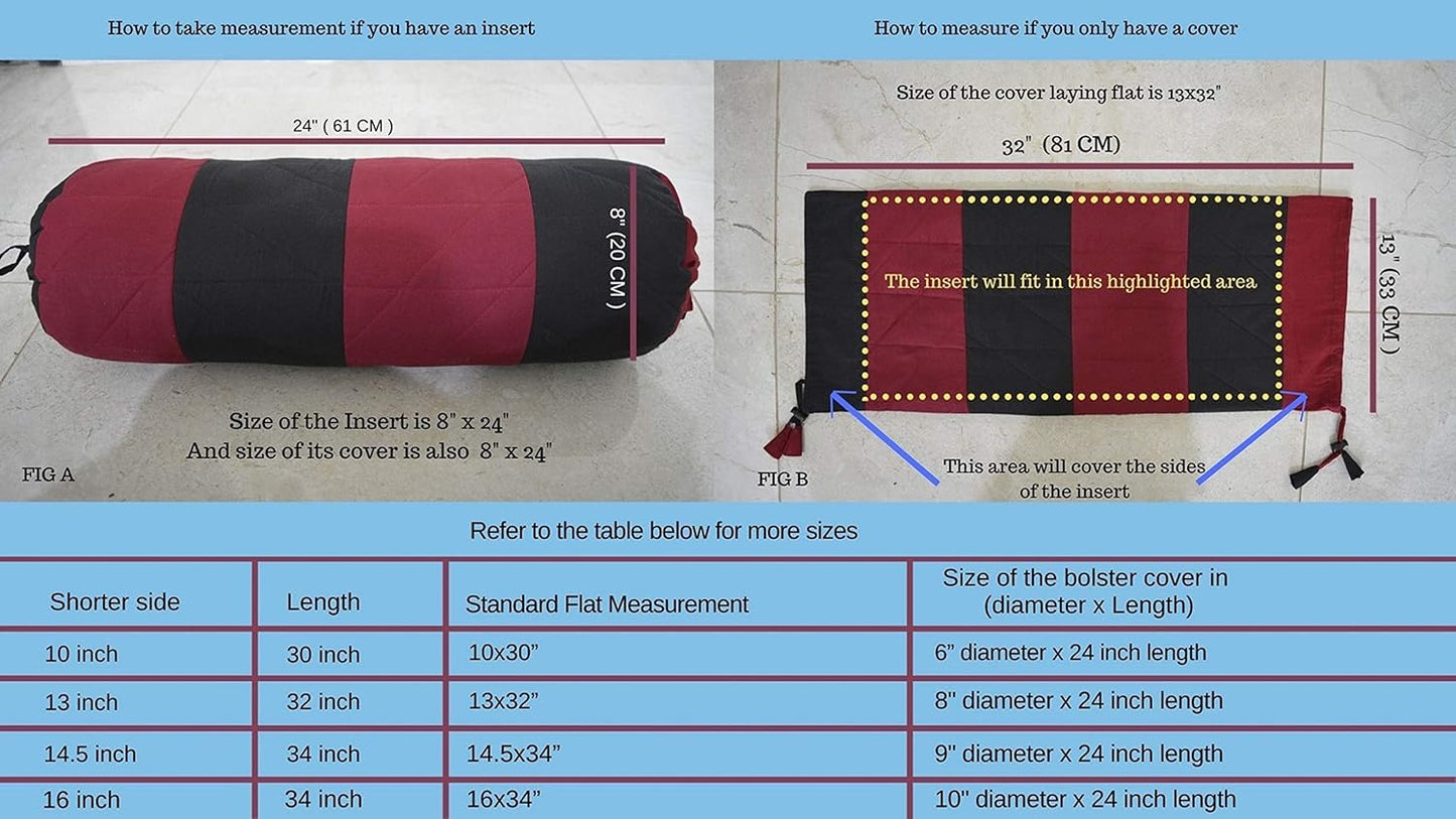 Saffron HANDICRAFTS Cotton 240TC - Bolster Cover Full Round Removable Cover for Neck Roll, Leg Rest,Yoga Practice, Meditation, Bed Sofa Couch (Turquoise Blue, 8"x24"(20 cm x 60 cm))