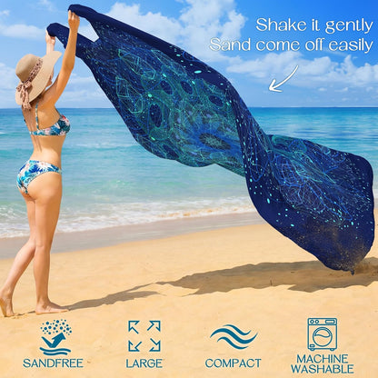 BYDOLL Beach Blanket Waterproof Sandproof Large Sand Free,78''X81''/10'X9' Oversized Sandless Lightweight Blanket Picnic Mat for Beach Travel Camping Hiking with Stakes